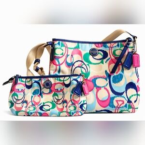 Coach Ikat Scribble Crossbody Bag + Wristlet Set Multicolor Canvas F24446